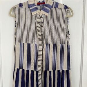 carolina herrera sleeveless striped tunic with pom pom trim